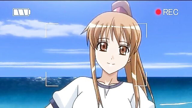 Cute anime girl with ponytail in white shirt on sunny beach, JAV softcore