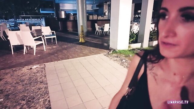 Lina Rose walking sexy at Punta Cana pool bar night