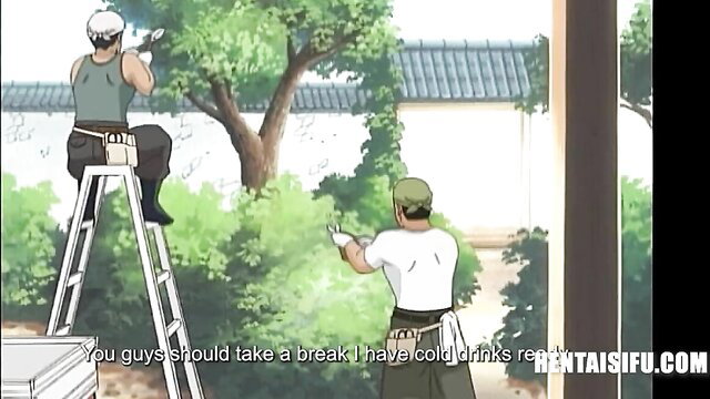 Busty Japanese wife offers cold drinks to workers in JAV cheating scene