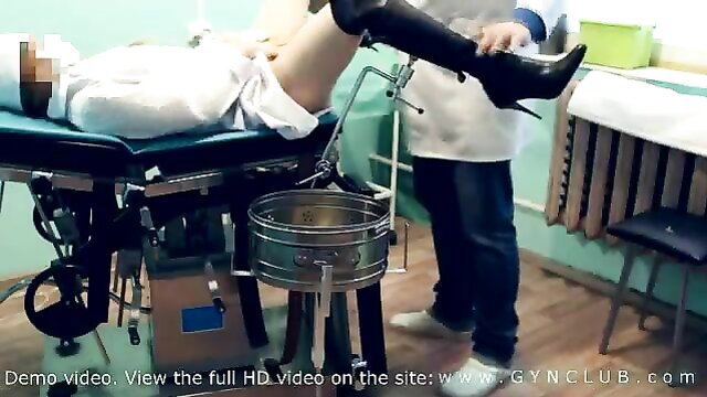 Nurse in stockings on gyno chair, doctor exam, orgasm scene