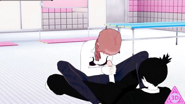 Chainsaw Man hentai girl gives handjob in Koikatsu 3D porn