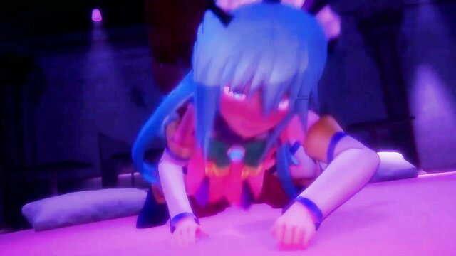 Konosuba Aqua in bunny outfit crawling seductively on bed