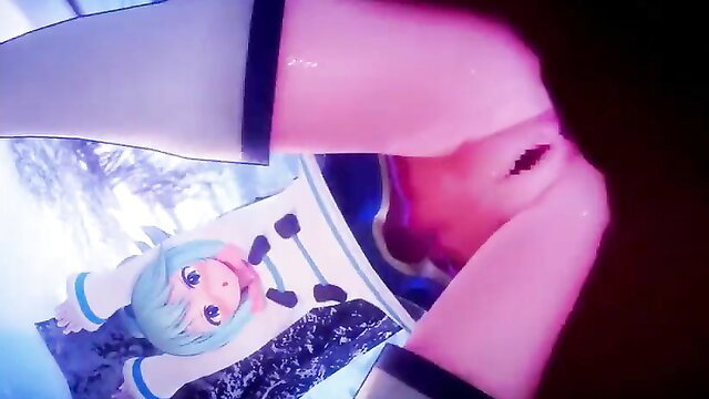 Aqua from Konosuba POV pussy closeup in white thighhighs