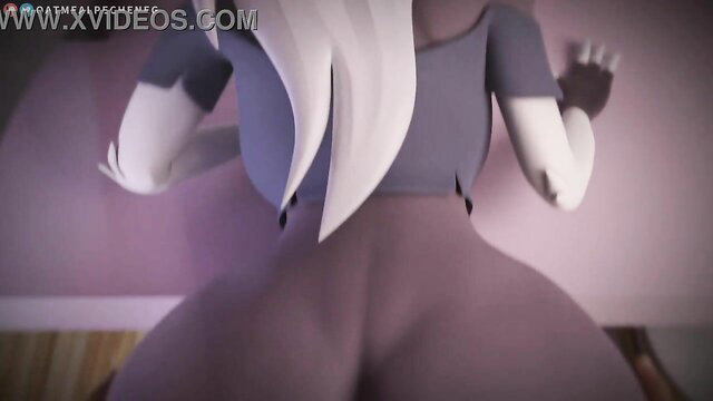 Loona Helluva Boss furry with huge ass in tight pants, back view ass play