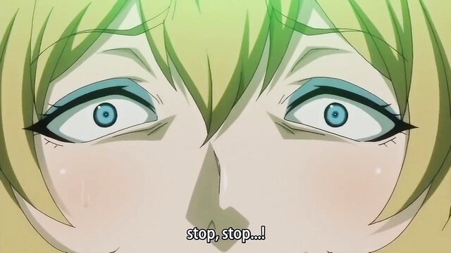 Blonde JAV girl with teary blue eyes begging 'stop stop!!' closeup