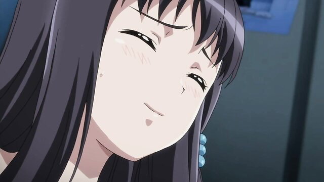 Cute anime girl winking seductively, long black hair, blue earrings