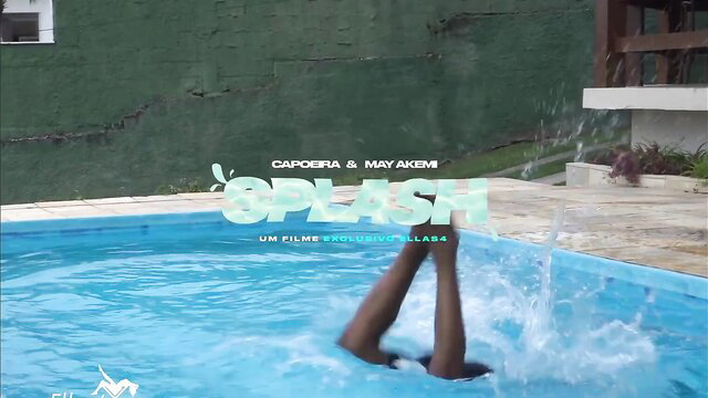 Belinha Baracho Brazilian ebony babe splashing in pool Capoeira style