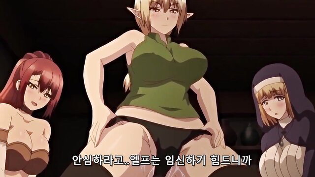 Blonde elf with huge tits gropes herself with redhead and nun girls in harem