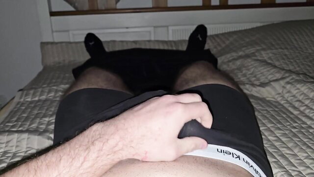 PhantomGentX hairy stud in Calvin Klein briefs stroking cock solo post-gym
