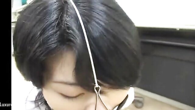 Cute Asian sub with hair bondage endures aggressive master's control