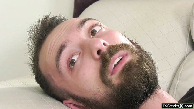 Johnny B bearded trans with big cock hardon anal riding client