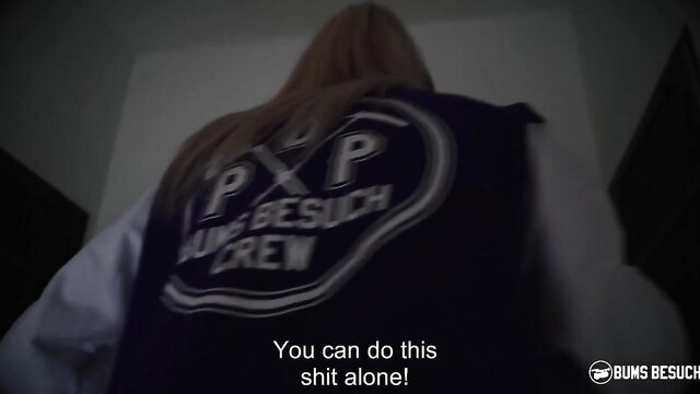 Wild Vicky in PXP Bumskrew jacket, motivational pose