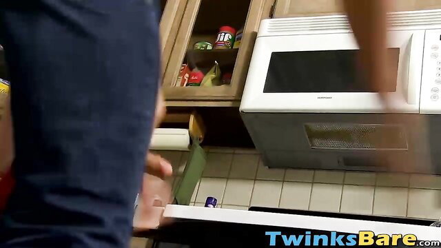 Kyler Moss rides Robbie's cock in kitchen bareback