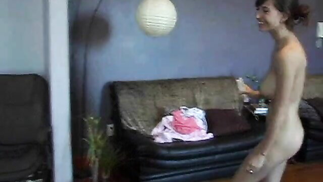 Shay Laren nude up close, curvy brunette smiling solo