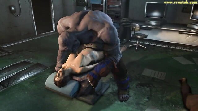 Huge gray muscular monster penetrating nude white woman on floor