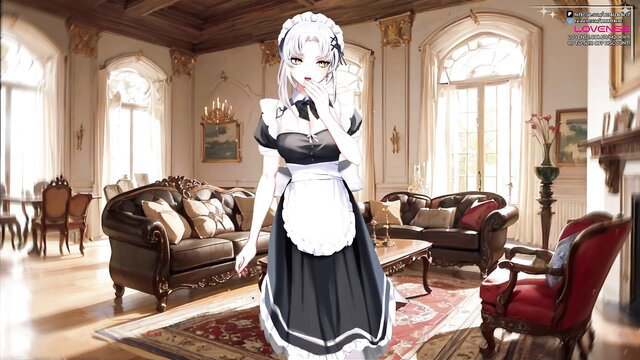 Sexy futanari maid in black dress teases with finger to lips