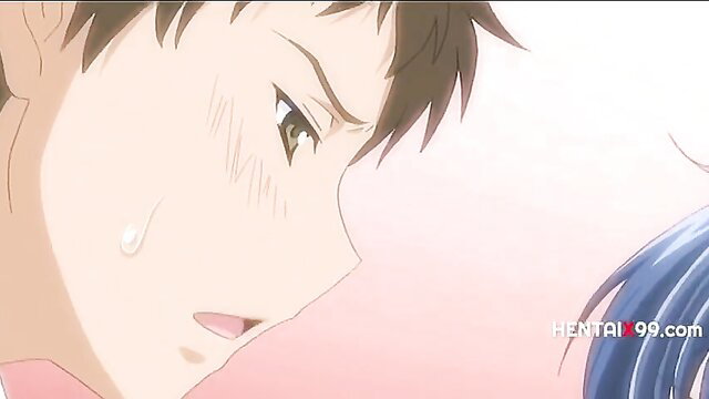 Anime guy sweating nervously as blue-haired virgin girl asks to see his penis for drawing