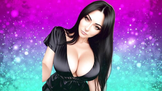 Breasts obsessed wife in shiny black cleavage dress, erotic hypnosis tease