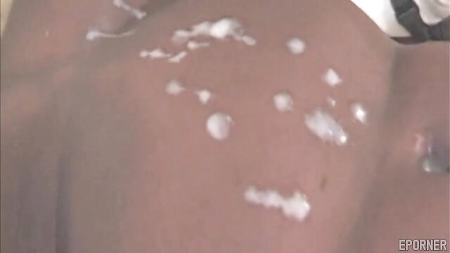 BBW black slut covered in cum on huge tits closeup