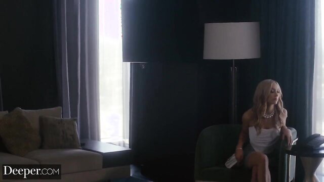 Jazmin Luv bride-to-be in white dress on hotel chair Deeper