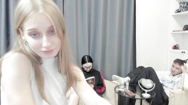 Cyyberwhore blonde teen Chaturbate cam girl with friends, natural young 18