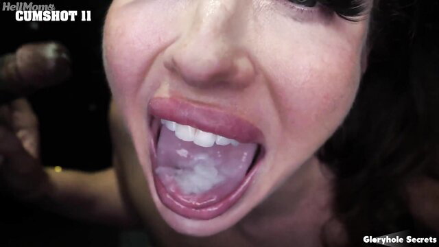 Lizzie Love gloryhole cumshot in mouth, interracial bukkake