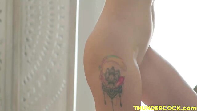 Annie King nude hip tattoo closeup from Thunder Cock video