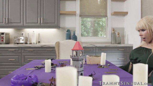 Coco Lovelock at table with toys, Transsensual TS scene