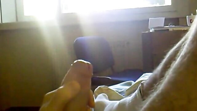 Serbian twink stroking morning wood closeup in sunny room