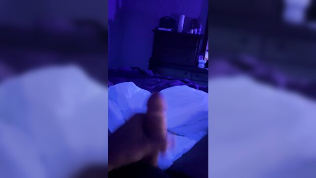 Dad strokes massive thick cock on bed, talks dirty before cumming