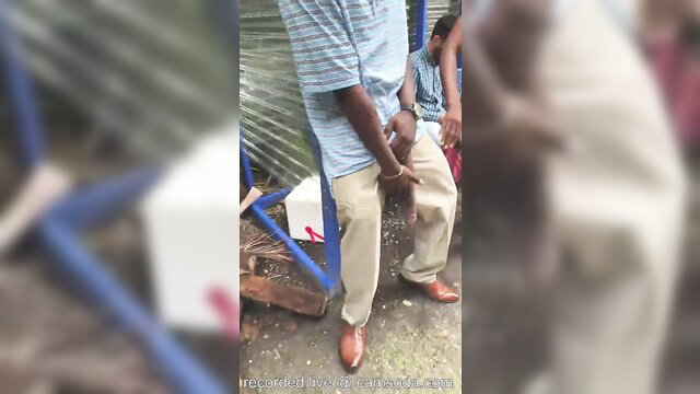 Huge black dick flash at public bus stop by man in pants