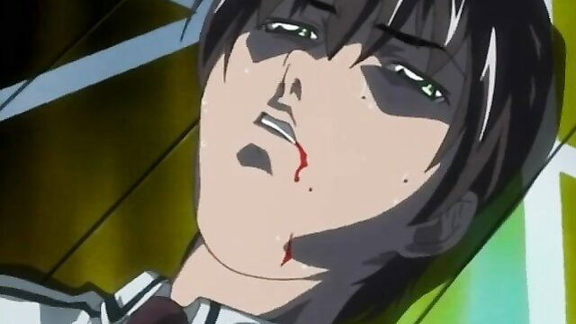 Bible Black anime guy with bloody mouth, teary eyes, dramatic hentai closeup