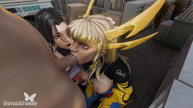 Psylocke boosts Magik with blowjob in lesbian superhero threesome