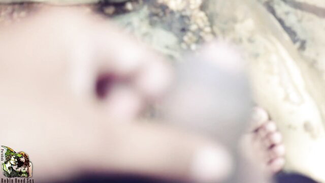 Blurry Sri Lankan big madam bathing nude in river, feet visible