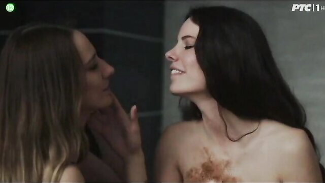 Teodora Bjelica kisses nude Kristina Drljevic's neck in Juzni Vetar 2