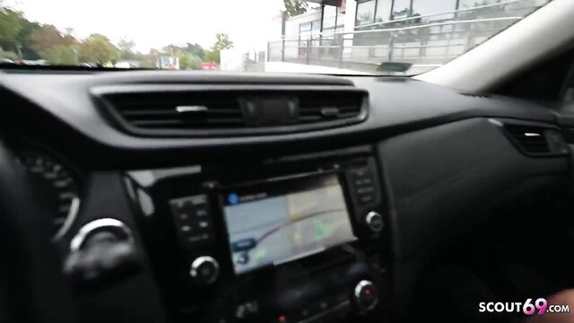 Sexy Susi drives car, big boobs tease in German mature POV