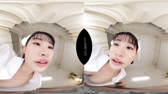 Asian woman in white shirt POV VR, open blouse exposing cleavage, seductive gaze