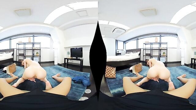 Asian nude girl in VR POV doggy style sex on floor