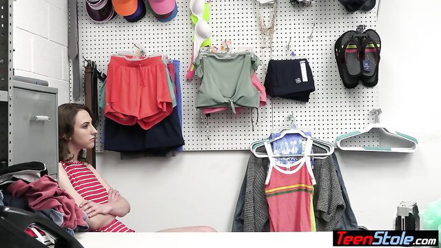 Tristan Summers in red crop top and shorts at locker with clothes rack