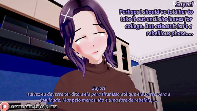 Purple-haired anime girl Sayori in tight sweater, censored adult anime thumbnail