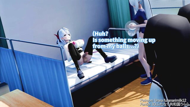 Futanari girl embarrassed in medical checkup, balls examined by nurse