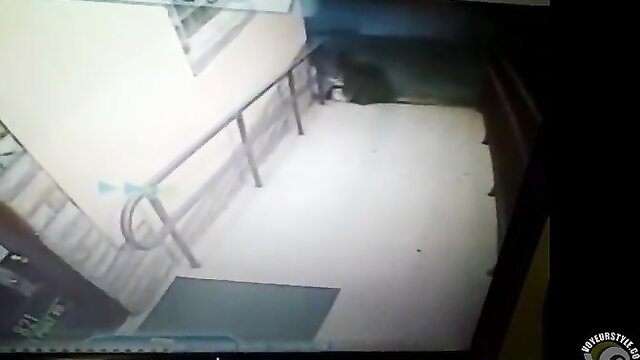 Drunken woman quarrels with security guards on stairs, caught on CCTV