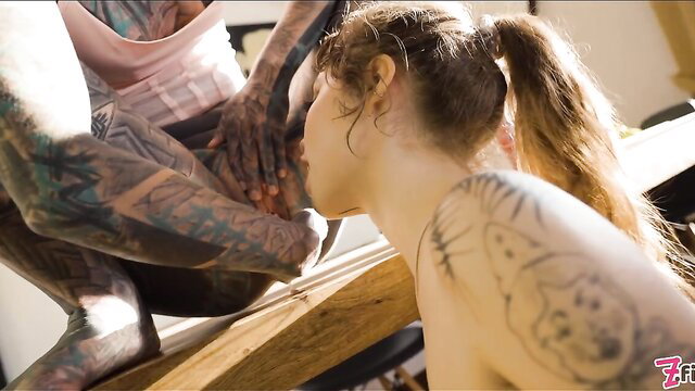 Eden Ivy tattooed lesbian licks pussy in hot anal squirting scene