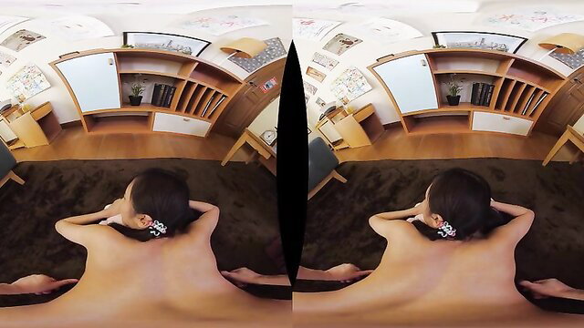 Nude Asian beauty lying naked on floor in hot VR adult clip