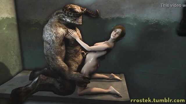 Monster beast with huge cock stretches girl's pussy in hentai porn