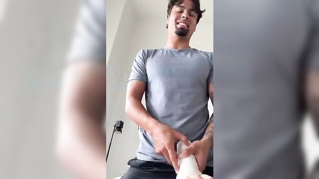 Fit Latino guy Brad stroking cock with friend's help in hot amateur vid