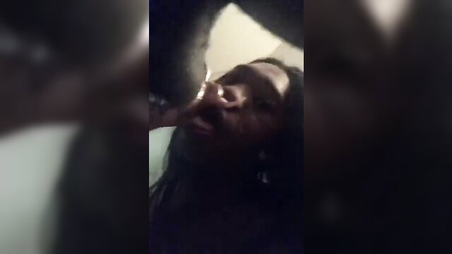 TS America giving sloppy toppy blowjob closeup