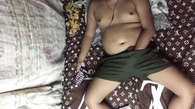 Hotjayson31 shirtless chubby Pinoy amateur lying on bed in shorts