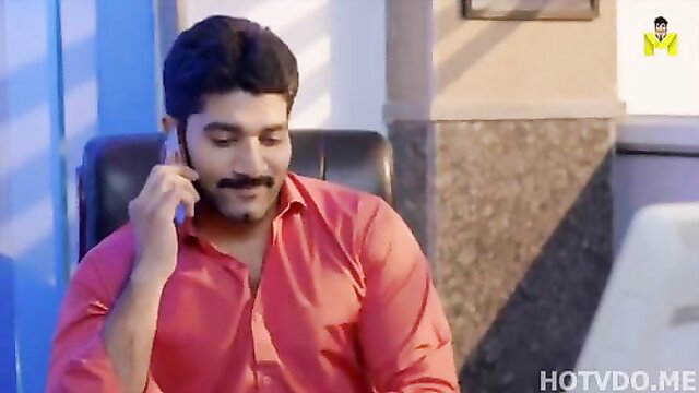 Handsome Indian man in red shirt on phone, Mastram hot web series thumbnail