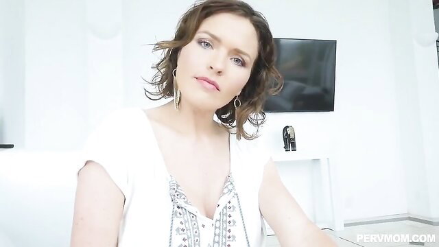 Naughty MILF in blouse spreads legs for son to save marriage